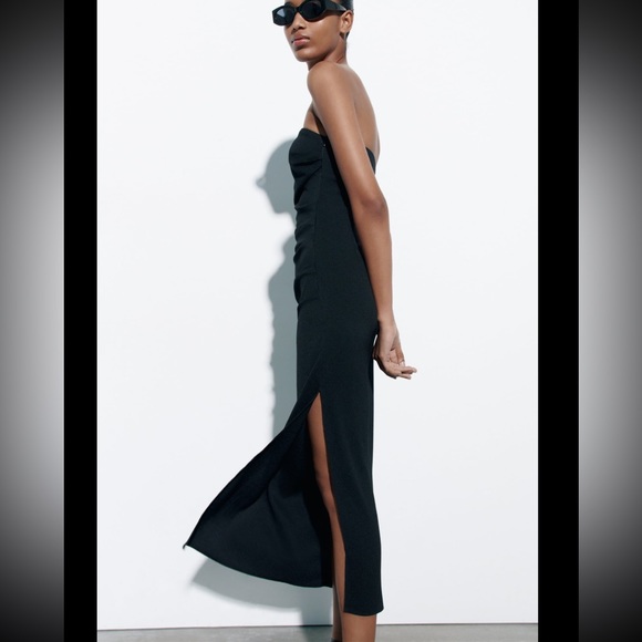 ZARA STRAIGHT NECK MIDI DRESS - Picture 4 of 9